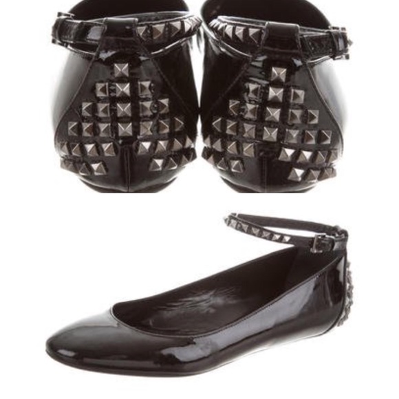 Burberry Shoes - Burberry patent leather studded ankle strap flats